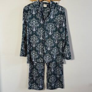 Soma Dark Green Paisley Button-Front Pajama Set